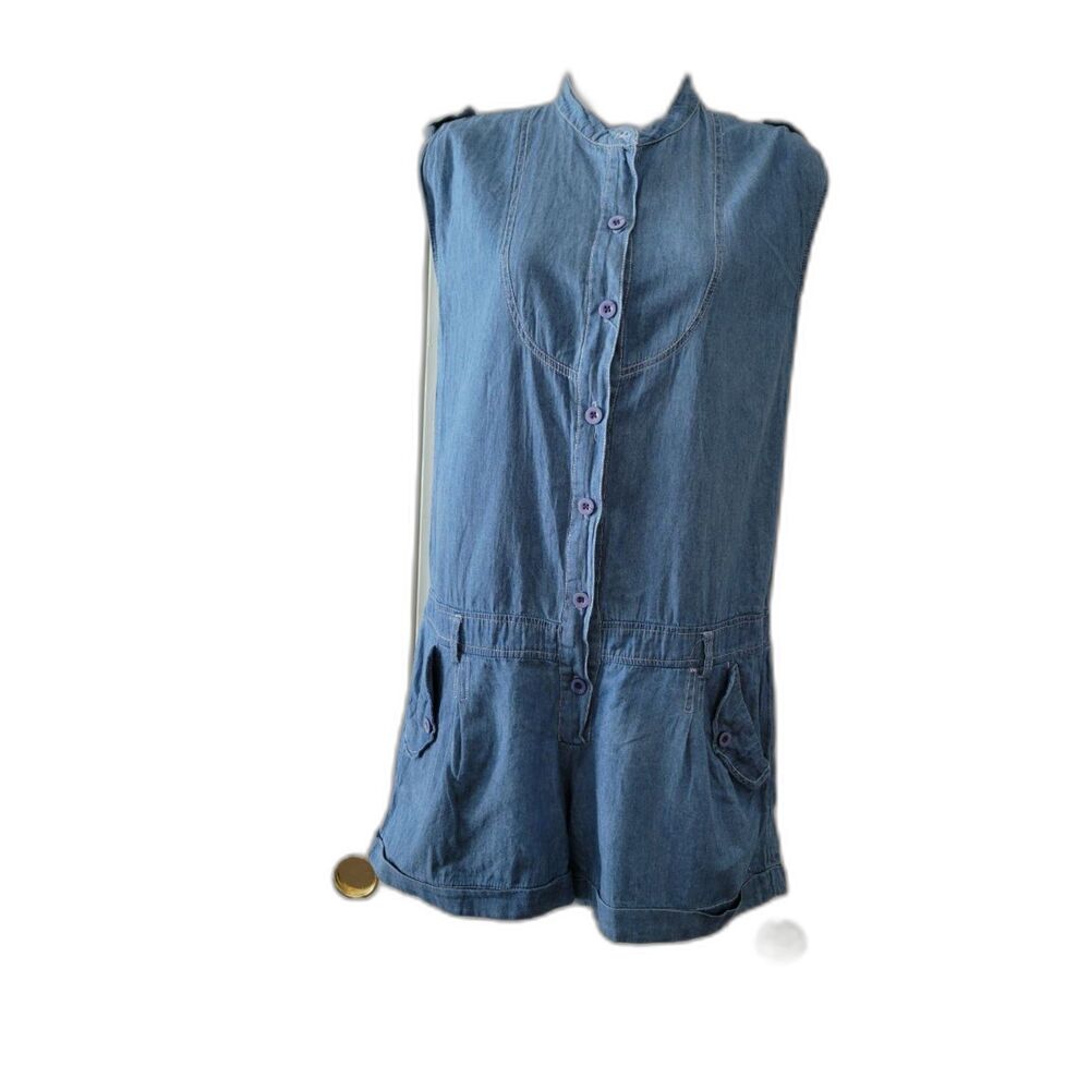Denim Sleeveless Button Down Romper Sz M